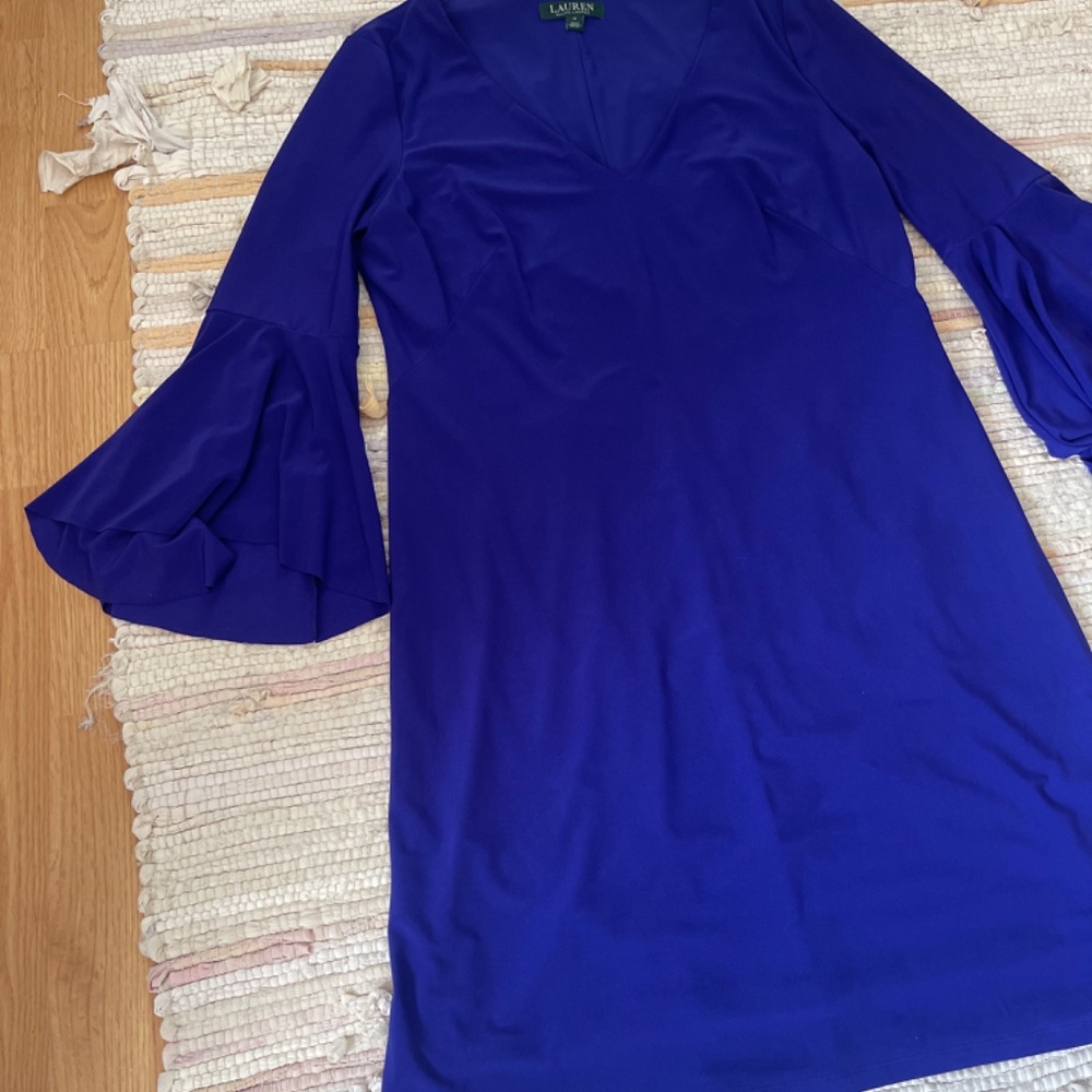 Lauren Ralph Lauren New Purple Flutter Sleeve Midi Ponte Dress - Picture 3 of 9